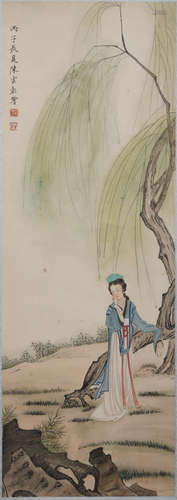 CHINESE A CHINESE FIGURE PAINTING SCROLL CHEN SHAOMEI MARK