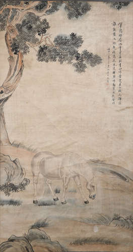 CHINESE A CHINESE HORSE PAINTING SCROLL MA JIN MARK