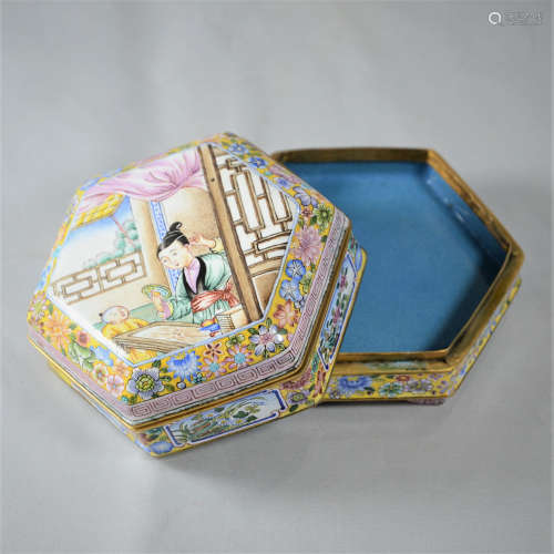 CHINESE BRONZE ENAMELED COVER BOX