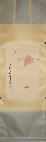 CHINESE A CHINESE INSECT PAINTING SCROLL QI BAISHI MARK