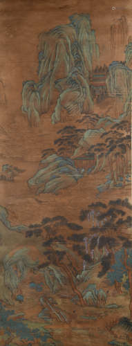 CHINESE A CHINESE LANDSCAPE PAINTING SILK SCROLL ZHANG ZEDUAN MARK