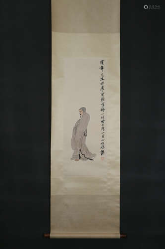 CHINESE A CHINESE FIGURE PAINTING SCROLL QI BAISHI MARK