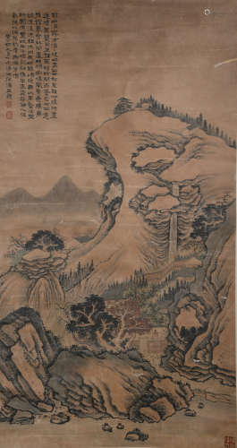 CHINESE A CHINESE LANDSCAPE PAINTING SCROLL SHI TAO MARK