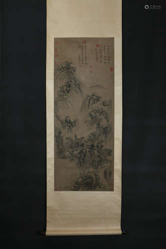 CHINESE A CHINESE LANDSCAPE PAINTING SILK SCROLL DONG QICHANG MARK