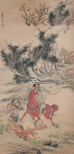 CHINESE A CHINESE FIGURE PAINTING SCROLL QIAN WENJIN MARK