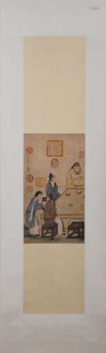 CHINESE A CHINESE FIGURE PAINTING SCROLL QIU YING MARK
