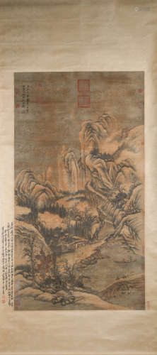CHINESE A CHINESE SNOW-COVERED LANDSCAPE PAINTING SILK SCROLL CAO ZHI MARK
