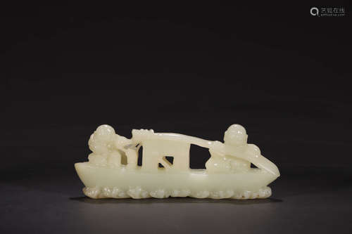 CHINESE CELADON JADE FISHING BOAT