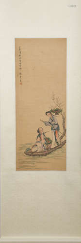 CHINESE A CHINESE FIGURE PAINTING SILK SCROLL JIAO BINGZHEN MARK