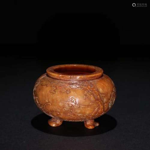 A Shoushan Stone Story Carved Candle Holder