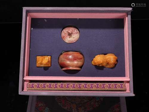 Set Of Shoushan Stone Censer And Seals