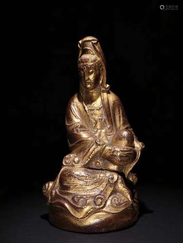 A Bamboo Guanyin Buddha With Golden Painting