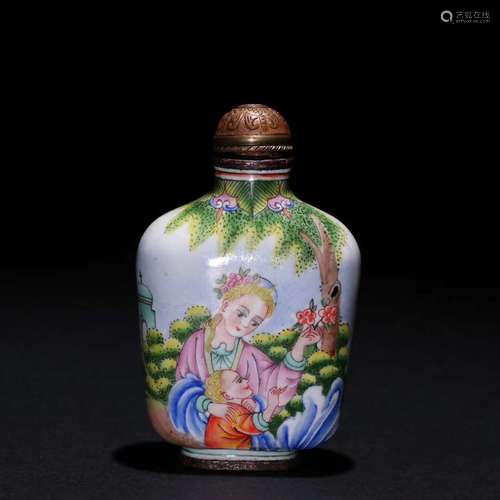 A Cloisonne Painted Snoof Bottle