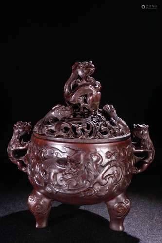 A Rosewood Dragon Carved Ear Censer