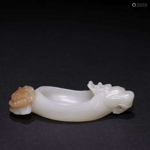 A Hetian Jade Dragon Carved Brush Washer