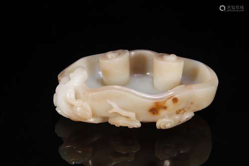 A Hetian Jade Dragon Carved Brush Washer