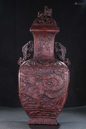 An Agarwood Dragon Carved Vase
