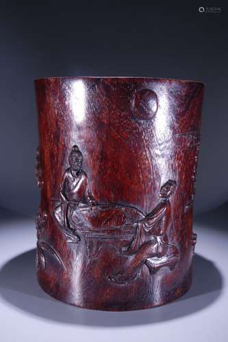 An Agarwood Story Carved Brush Holder