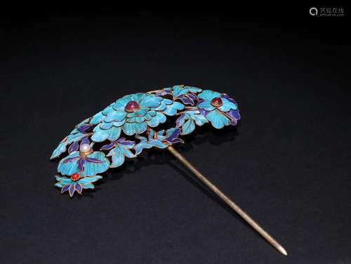 Gilt Silver Floral Pattern Hairpin