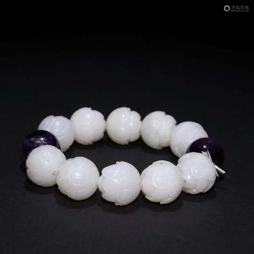 A Hetian Jade Lotus Pattern Bracelet