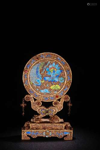 Gilt Silver Red Gem Screen Ornament