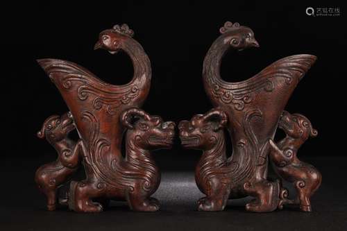 Pair Of Agarwood Ornaments