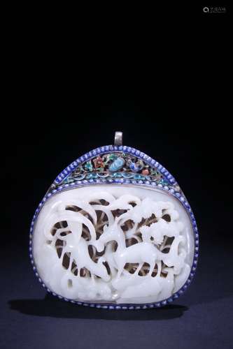 A Silver Enameling Blue Hetian Jade Pendant