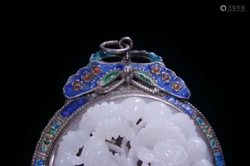 A Silver Enameling Blue Hetian Jade Pendant