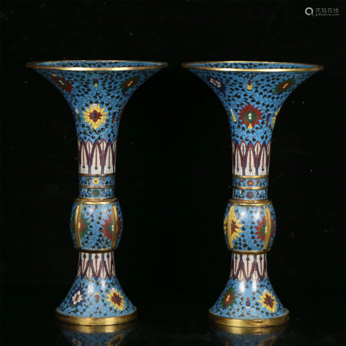 Pair of Fine Cloisonne Flowers Pattern Vases