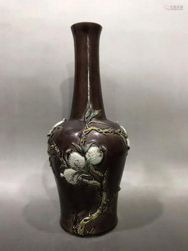 Aubergine-Glazed Relief Vase