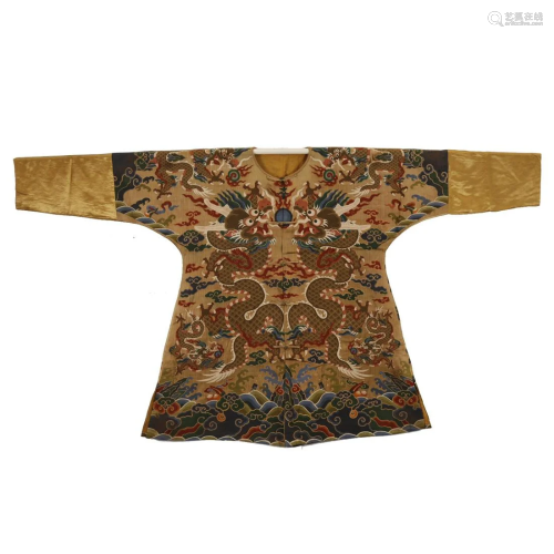 Qing Dynasty,Yellow-Ground Embroidered Silk Imperial