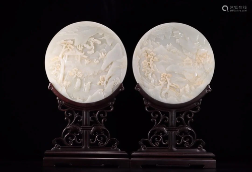 Pair of Hetian Jade Table Screens