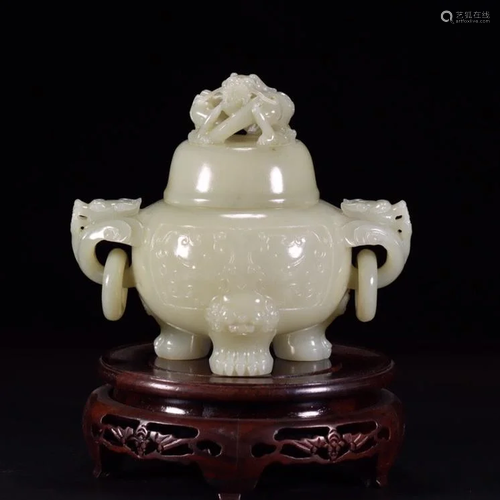 Hetian Jade Triple Incense Burner