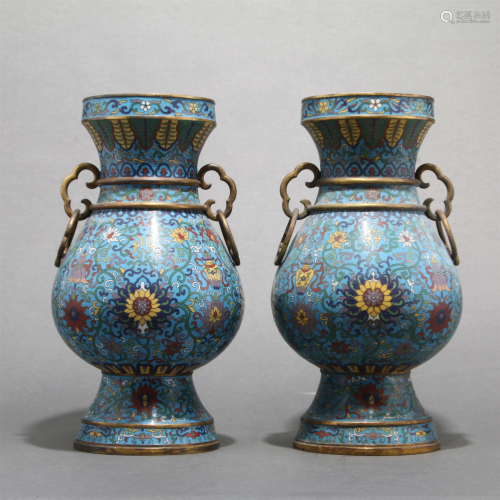 Pair of Bronze Cloisonne Vases