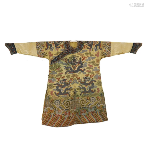 Qing Dynasty,Yellow-Ground Embroidered Silk Imperial