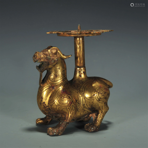 Han Dynasty,Gilt Bronze Lamp