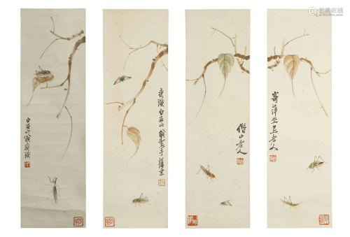 Qi Baishi, Insect and Grass Four Painting scrolls
