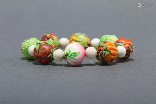 Old Ivory Painted Fruits and Vegetables Bracelet