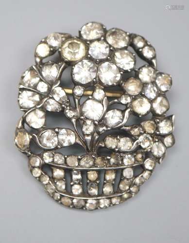 An early-mid 20th century white metal and paste set giardinetto brooch, 33mm, gross 9.4 grams.