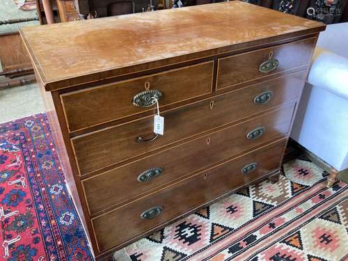 A Regency banded mahogany chest fitted two short drawers and three long drawers, width 109cm,