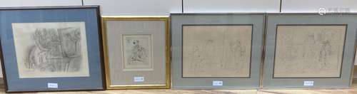 Henry Matisse, monochrome print, Artist and model, overall 29 x 36cm, a pair of prints after Picasso