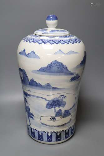 A Chinese blue and white lidded vase, height 49cmCONDITION: Shoulder clearly damaged with long