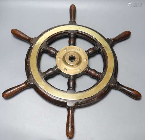 A small 19th century brass and hardwood ship's wheel, width 56cm