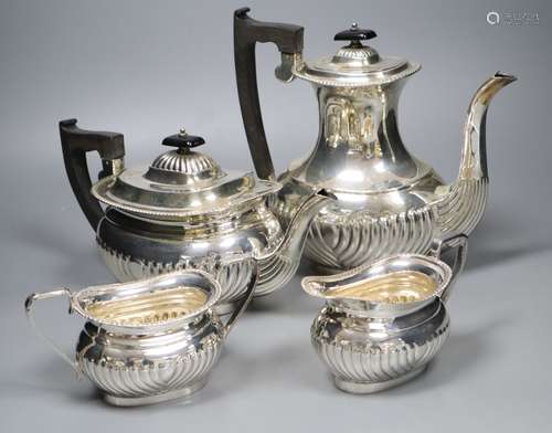 A modern demi fluted silver four piece tea and coffee service, by Viner's Ltd, Sheffield, 1963,