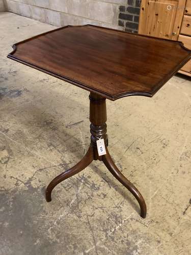 A Regency mahogany tilt top wine table, the rectangular top with re-entrant corners, width 53cm