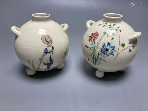 A pair of globular earthenware posy vases, height 10cmCONDITION: By Bishop & Stonier- ie BISTO,