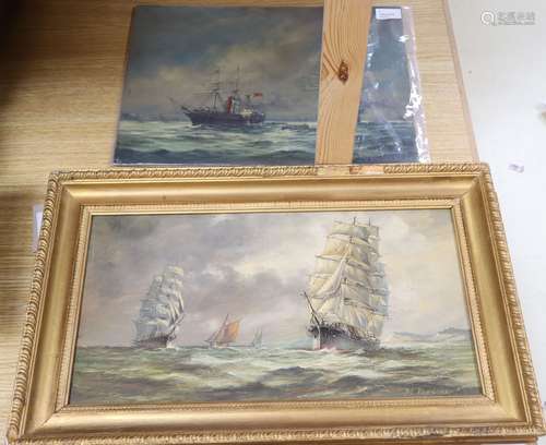 Max Parsons A.R.C.A. (1915-1998), sailing ships at sea, signed, oil on board, in gilt frame and