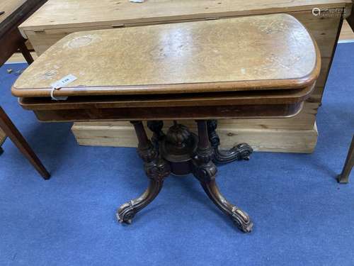 A Victorian burr walnut folding card table, width 92cm depth 45cm height 73cm