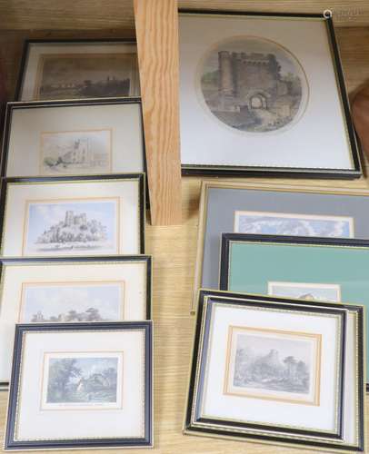 A collection of eleven assorted 19th century engravings and drawings, Views in and around Lewes,