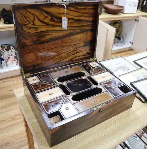 An Anglo-Indian brass-bound coromandel dressing case, 19th century the hinged cover enclosing inlaid